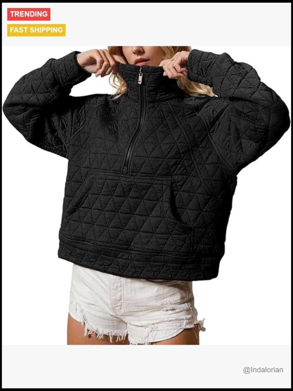 Women's Quilted Puffer Jacket Half-Zip Pullover Lightweight Oversize